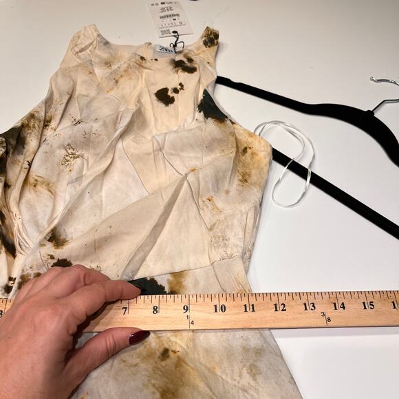 NWT Zara ZW Collection Cream Printer High Neck Gathered Maxi Dress Small - Picture 10 of 12